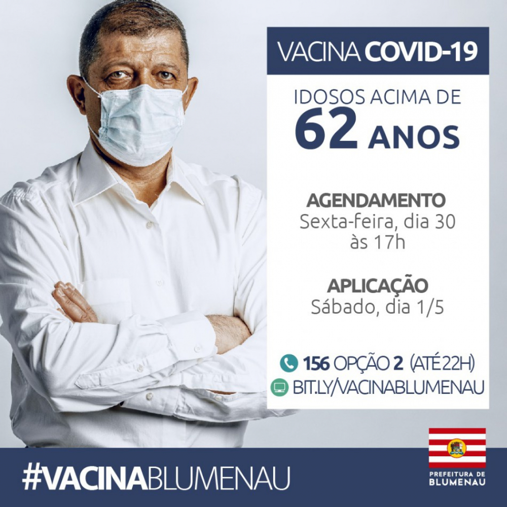 Prefeitura abre agendamento para vacinação contra Covid-19 em idosos acima dos 62 anos