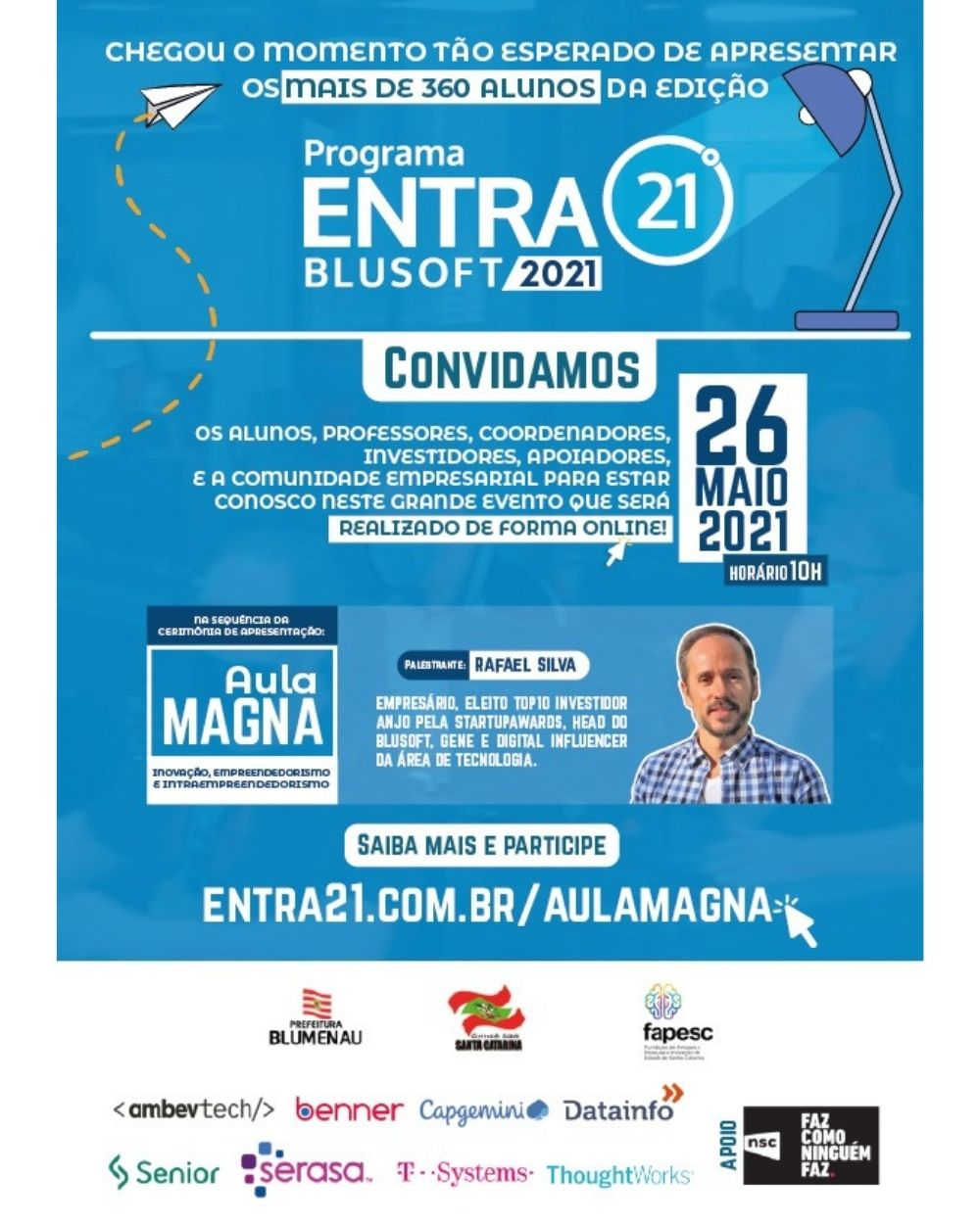 Aula Magna do Programa Entra21-Blusoft será online nesta quarta, dia 26, às 10h