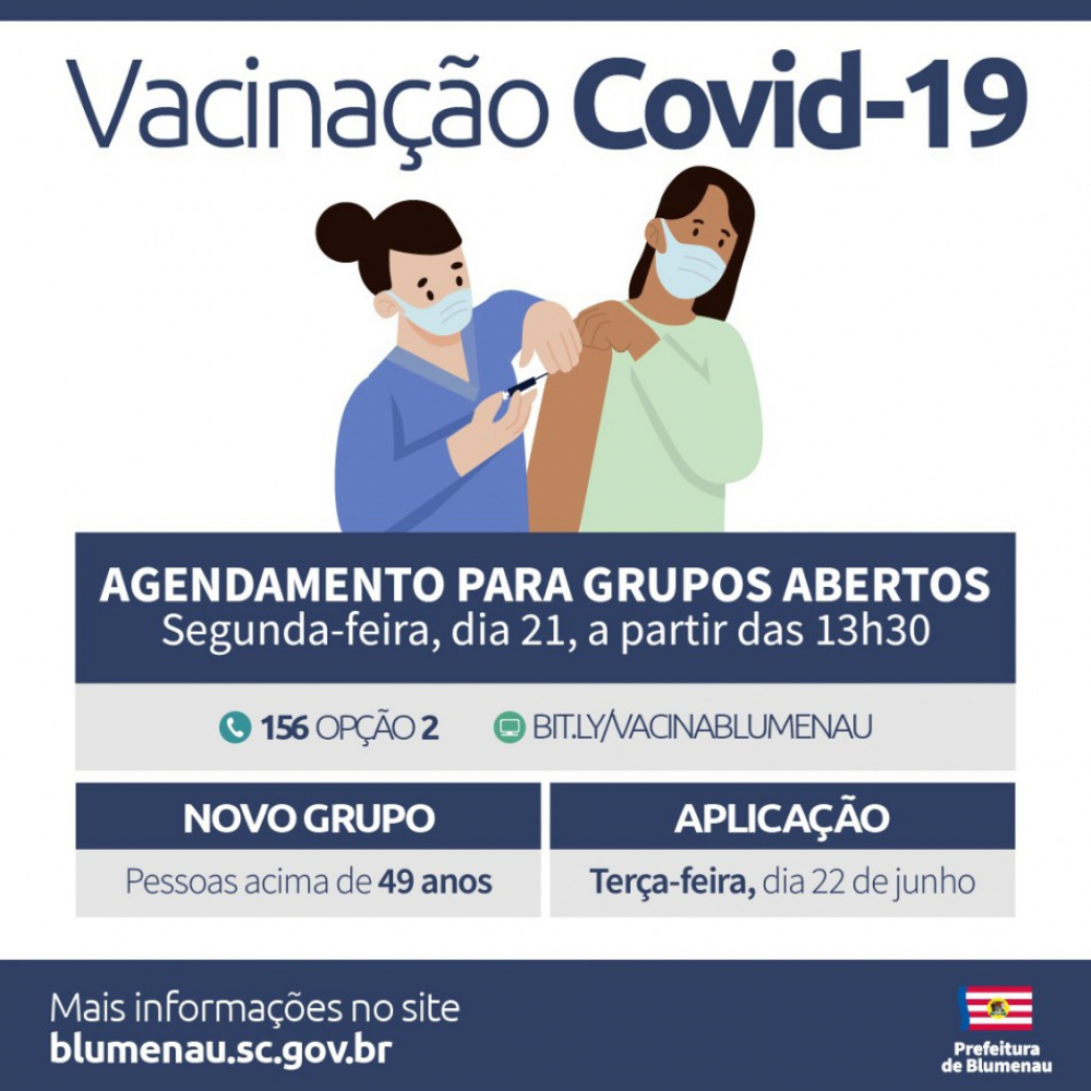 Prefeitura de Blumenau abre novas vagas para vacina contra a Covid-19