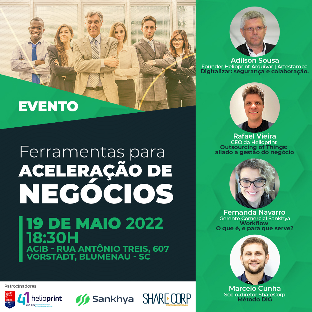 O evento Ferramentas para Aceleração de Negócios em Blumenau é focado para quem quer acelerar os negócios e melhorar a gestão nas empresas