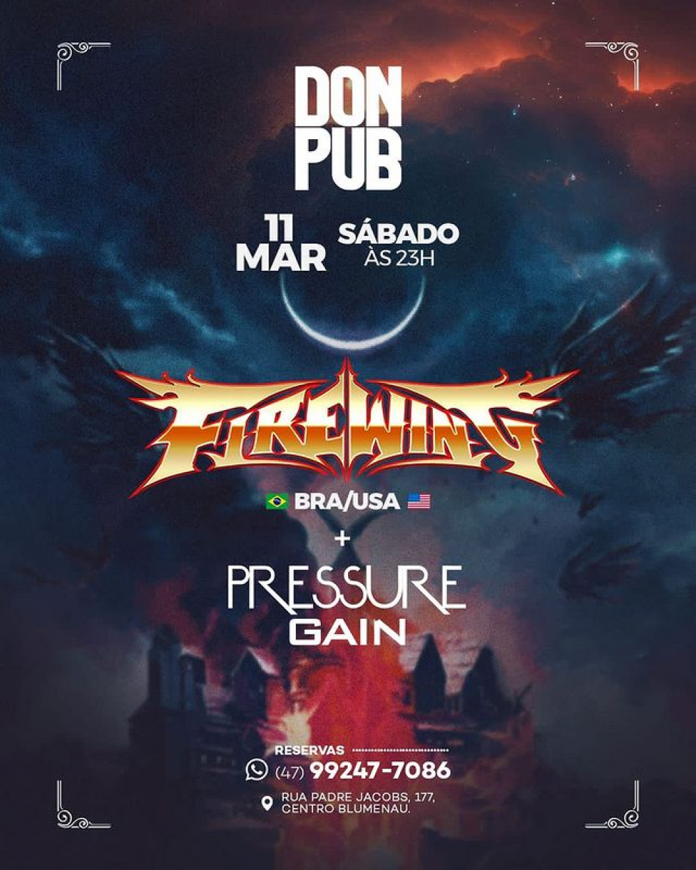 Banda intercontinental FireWing e Pressure Gain se apresentam em Blumenau