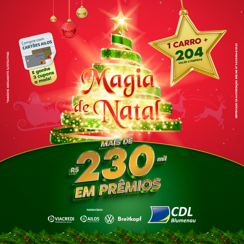 Promoção Magia de Natal, da CDL Blumenau, vai sortear R$ 230 mil em prêmios