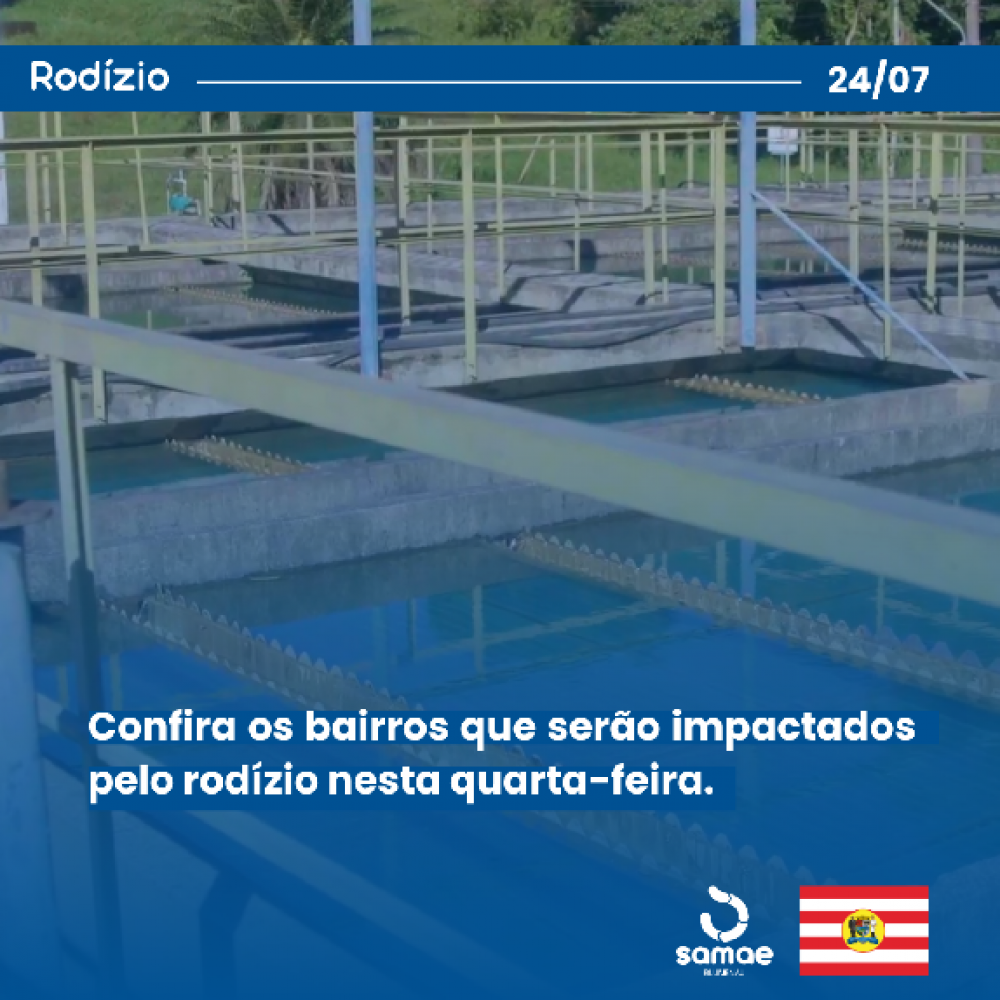 Conheça os bairros que serão impactados com rodízio no abastecimento de água nesta quarta-feira, dia 24