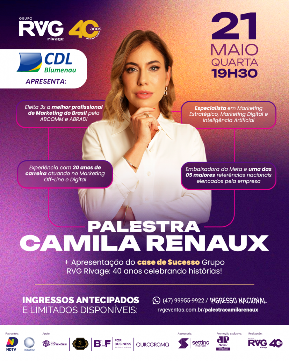 CDL Blumenau promove palestra com Camila Renaux, destaque nacional no marketing