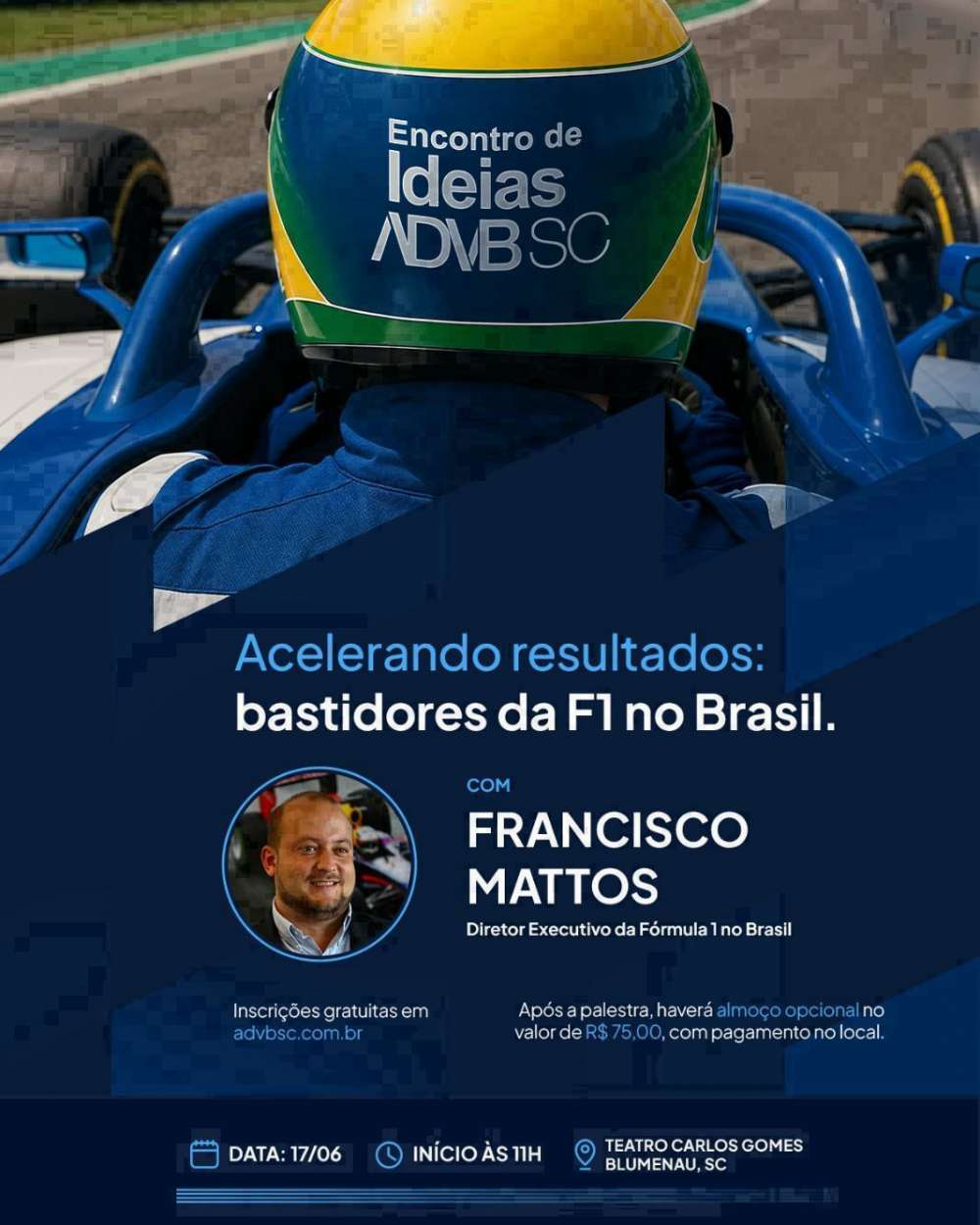 Encontro de Ideias da ADVB/SC promove palestra gratuita com diretor executivo da Fórmula 1 no Brasil